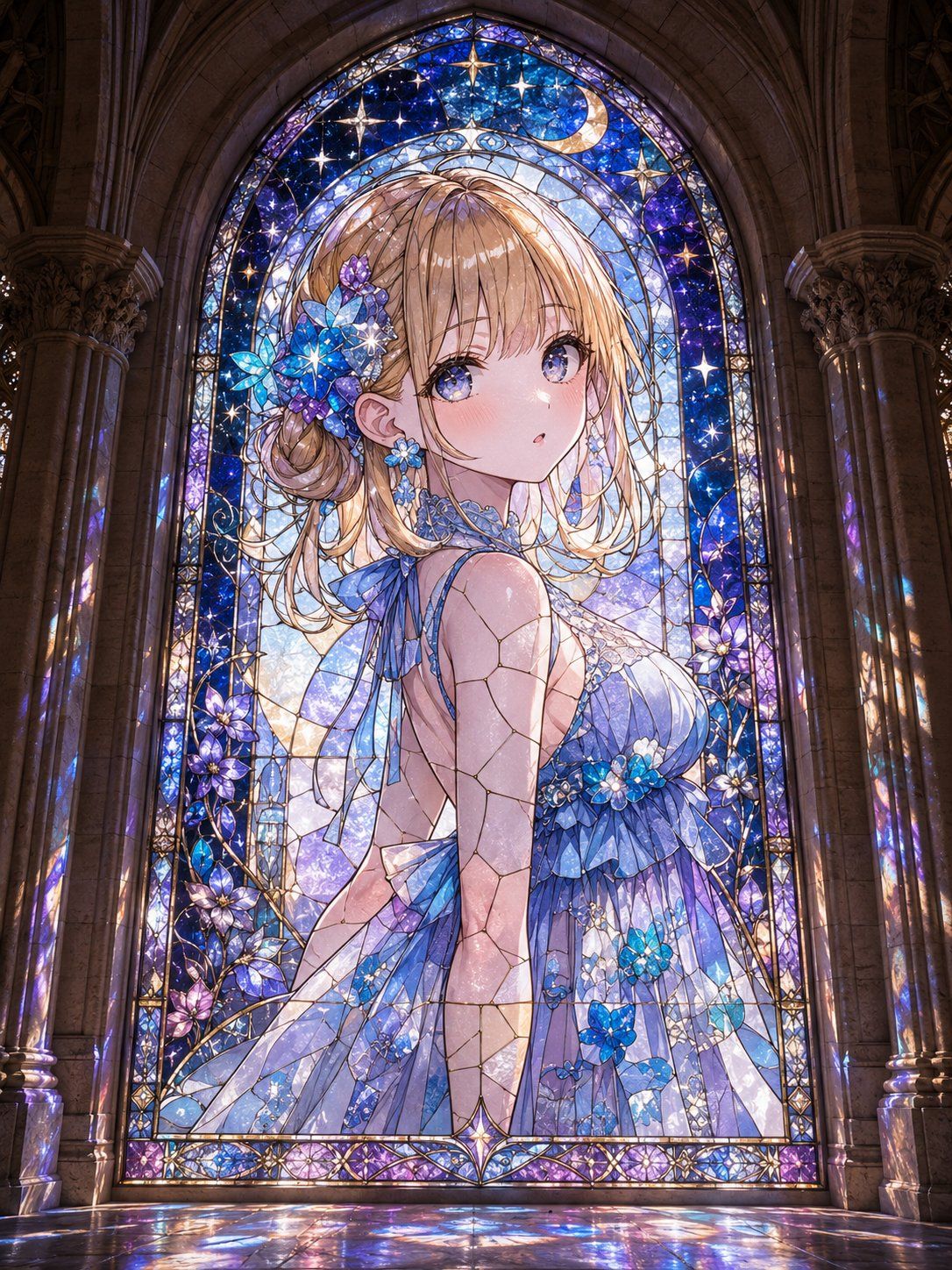 动漫少女哥特式教堂彩绘玻璃