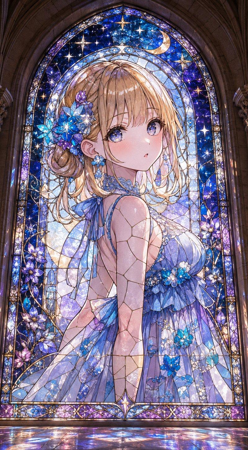 动漫少女哥特式教堂彩绘玻璃