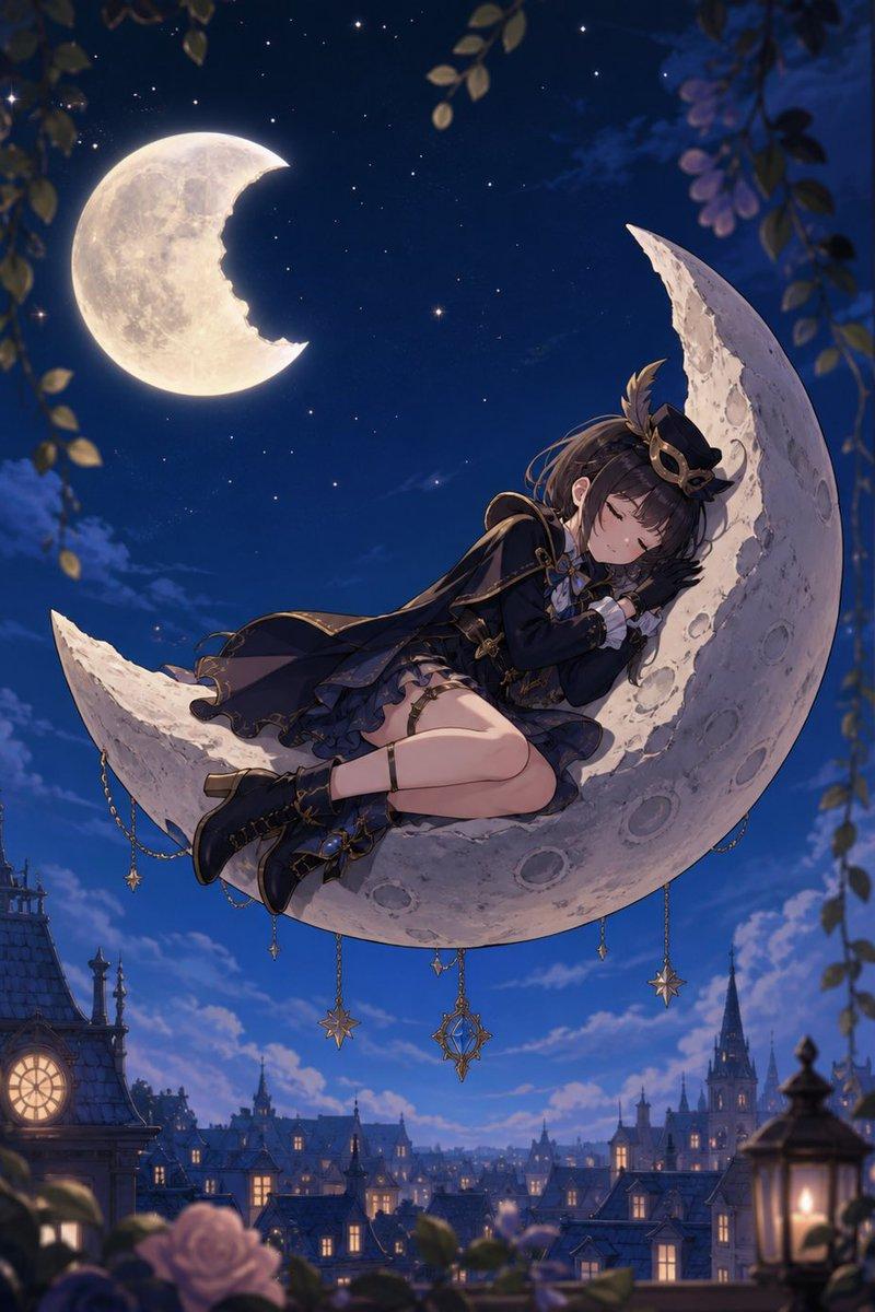 Anime Girl Sleeping on Stolen Moon