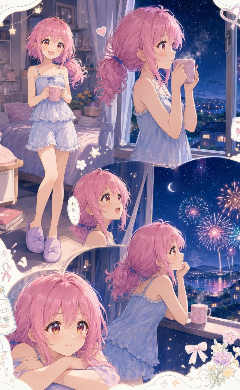 动漫夏夜烟花拼贴画