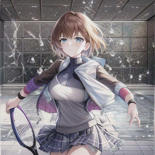 Anime Tennis Girl in Shattered Indoor Court