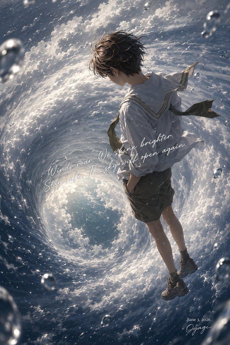 台风漩涡中的动漫少年