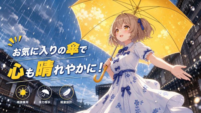 动漫风黄色雨伞广告海报