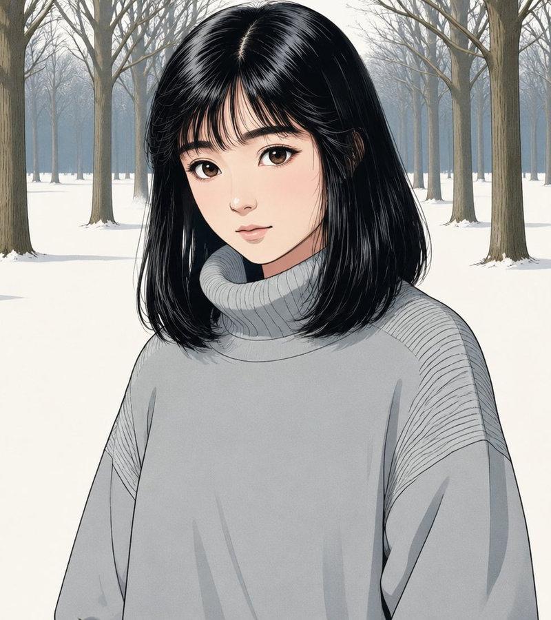 动漫风格冬日森林肖像