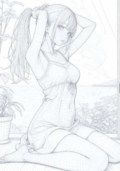 动漫少女线框草图