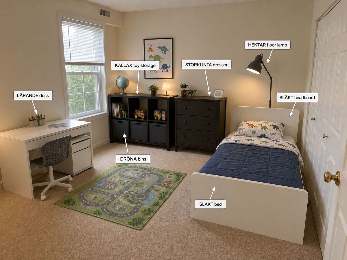 Annotated IKEA Kids Bedroom Design