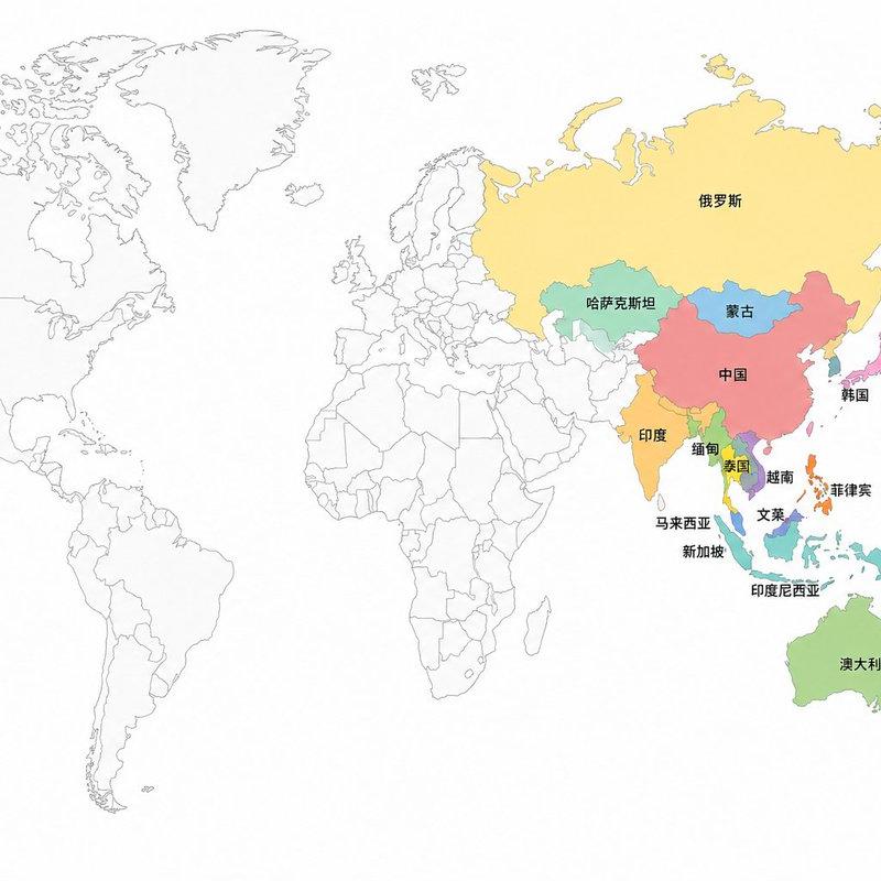 亚太地区高亮世界地图