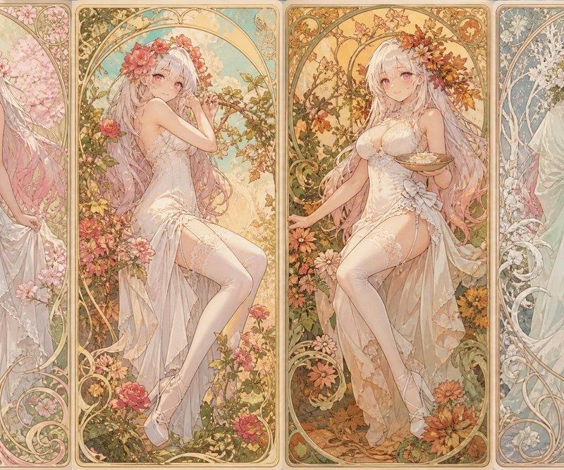 穆夏风格四季新艺术运动插画