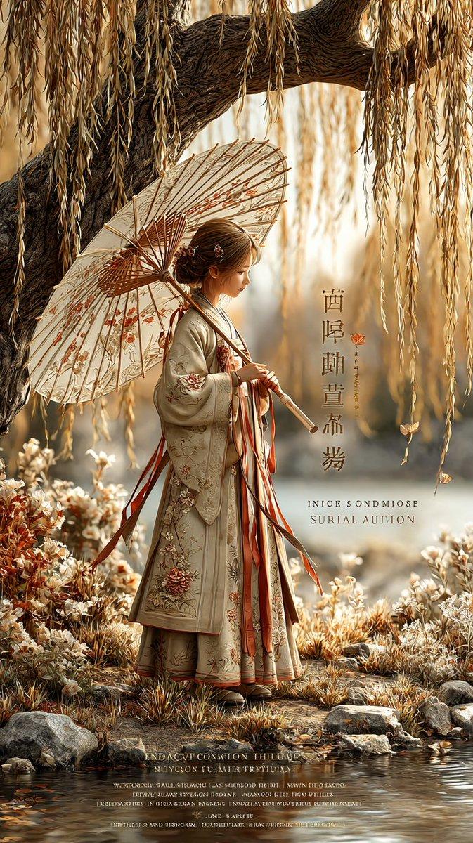 秋柳汉服海报