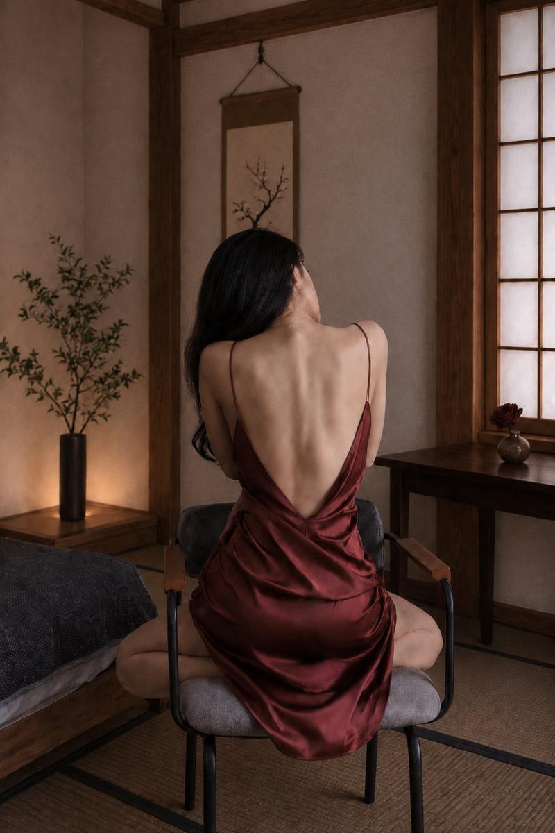 日式现代背影,障子门光影下的肖像