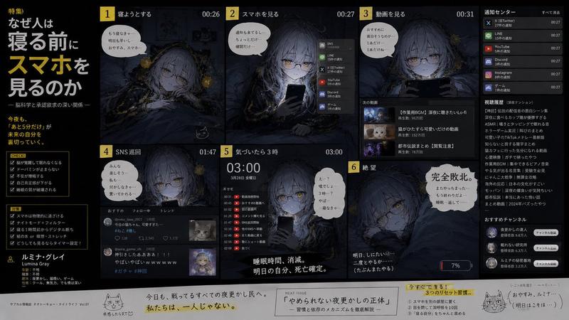 睡前手机使用现象：动漫风格信息图