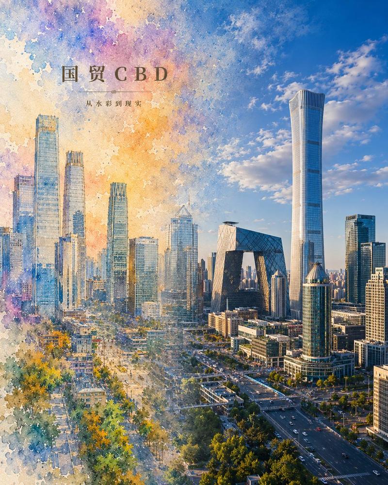 水彩幻化现实：北京 CBD 海报