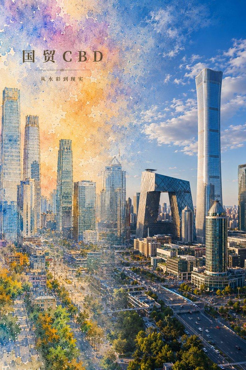 水彩幻化现实：北京 CBD 海报