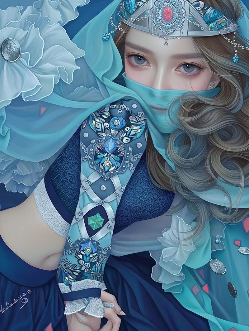 华丽的蓝色肚皮舞者插画
