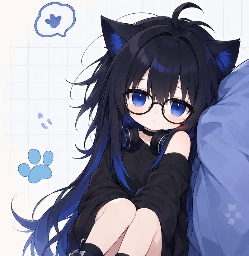 蓝黑配色猫娘 Q 版