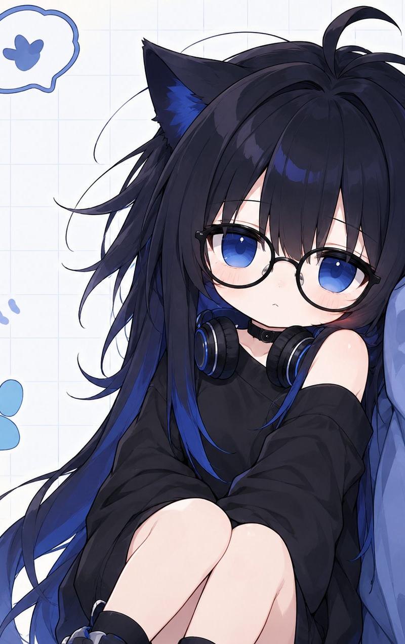 蓝黑配色猫娘 Q 版