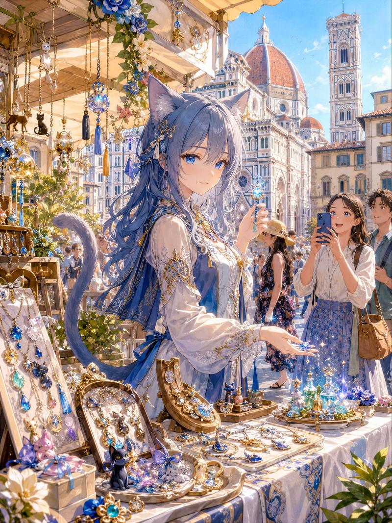 蓝色猫耳店主肖像