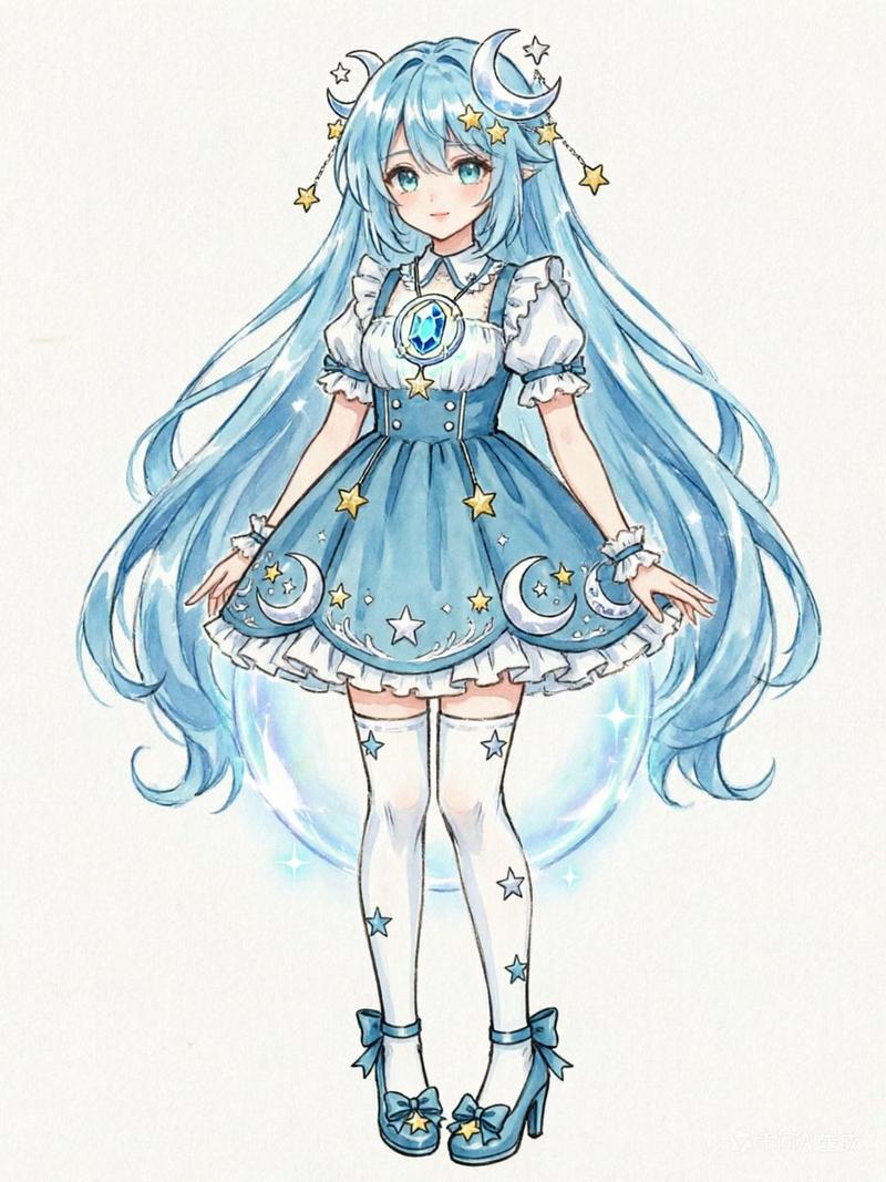 蓝色星空动漫少女设计