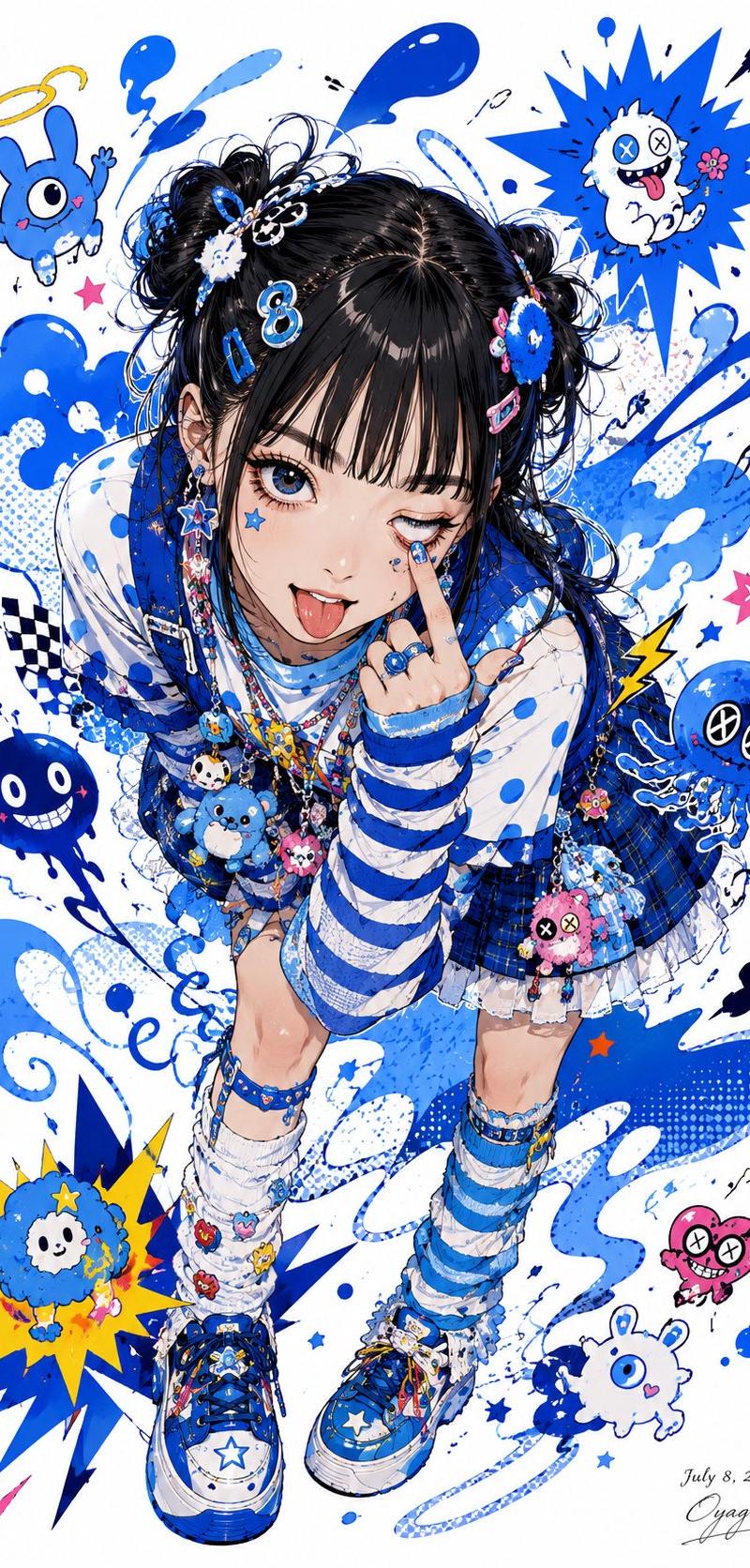 蓝色 Decora 风格动漫少女海报