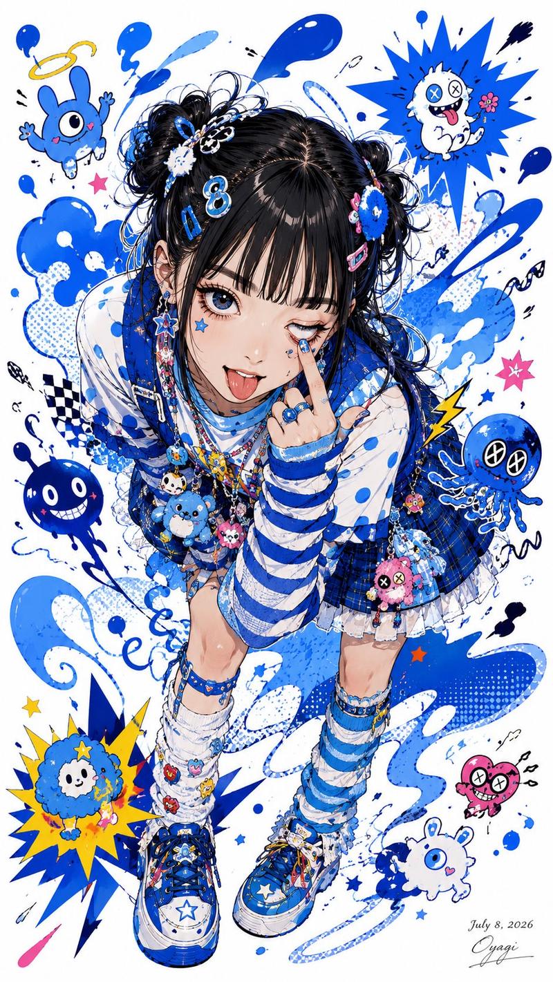 蓝色 Decora 风格动漫少女海报