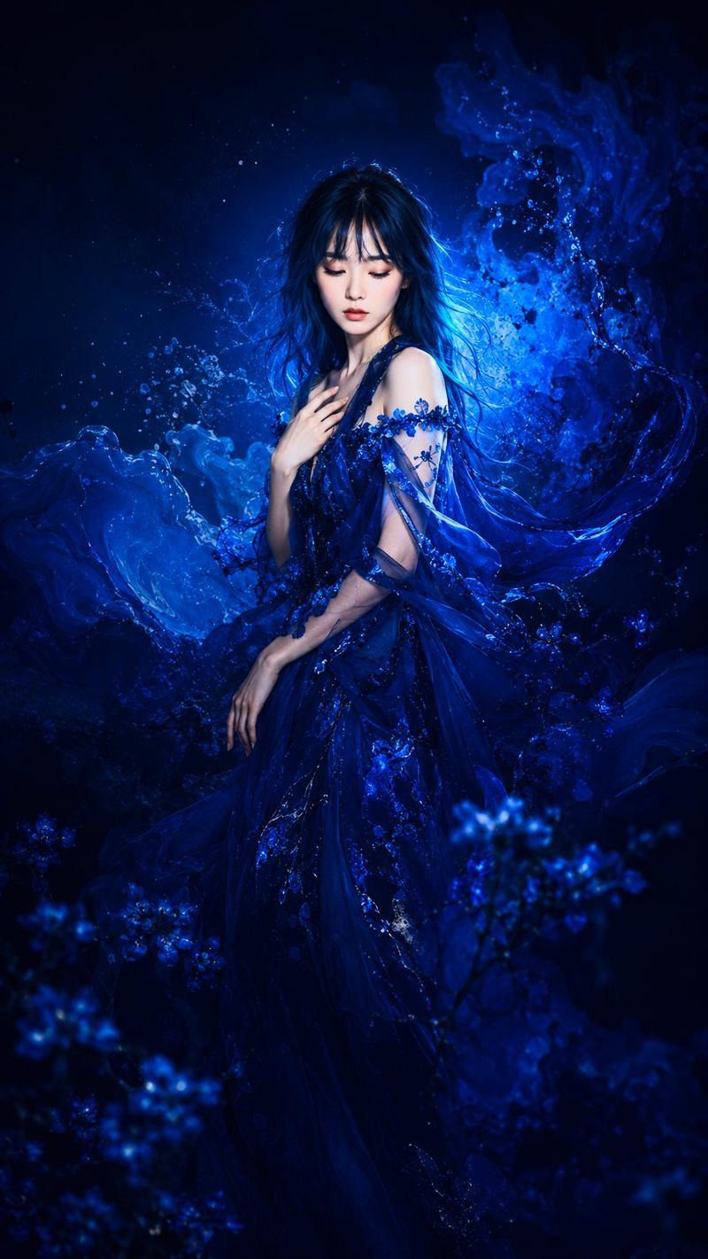 空灵蓝色奇幻时尚肖像