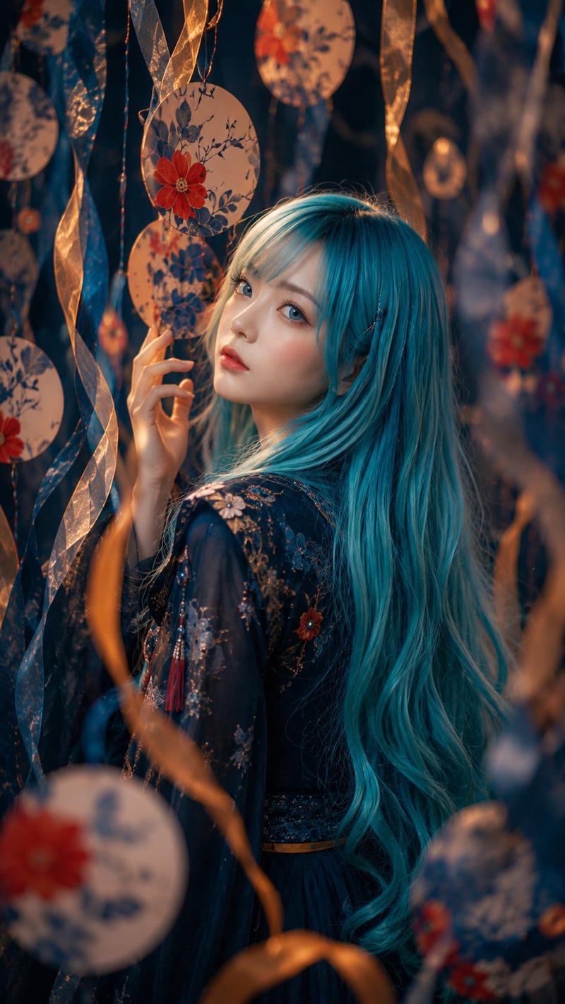蓝发节日肖像