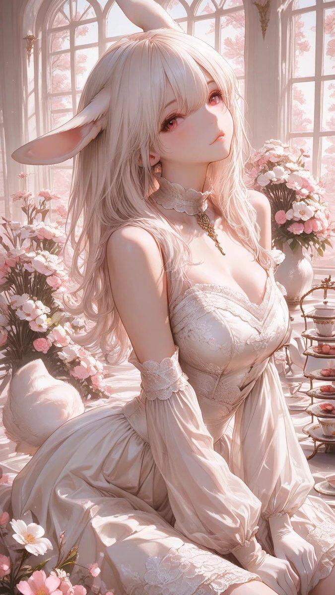 Pastel Bunny Girl Conservatory Portrait