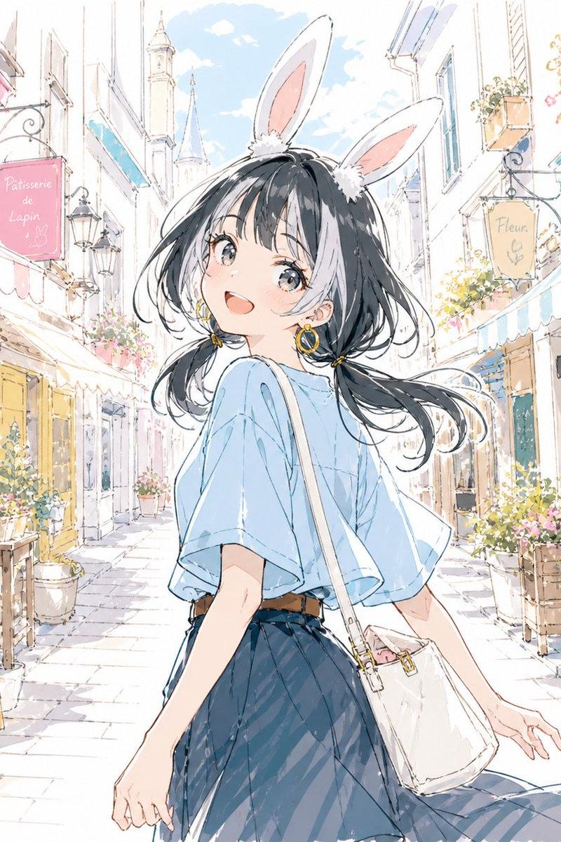 Pastel Bunny Girl Street Walk