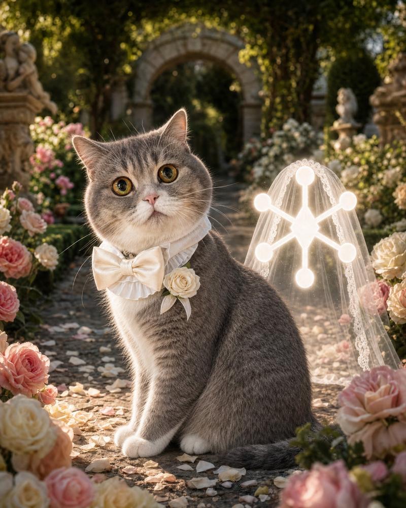 Cat Groom Garden Wedding Portrait