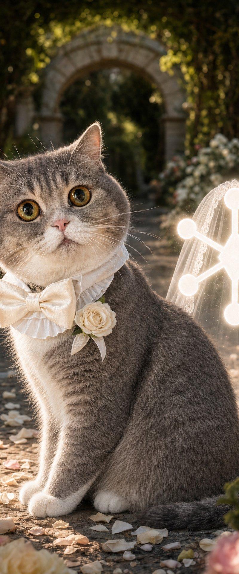 猫咪新郎花园婚礼肖像