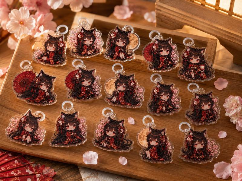 Q 版猫耳少女亚克力挂件展示