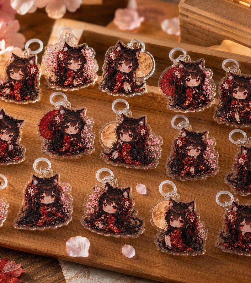 Q 版猫耳少女亚克力挂件展示