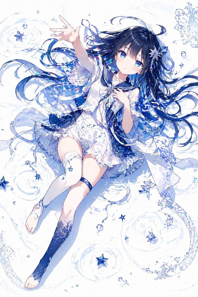星空蓝动漫少女漂浮插画