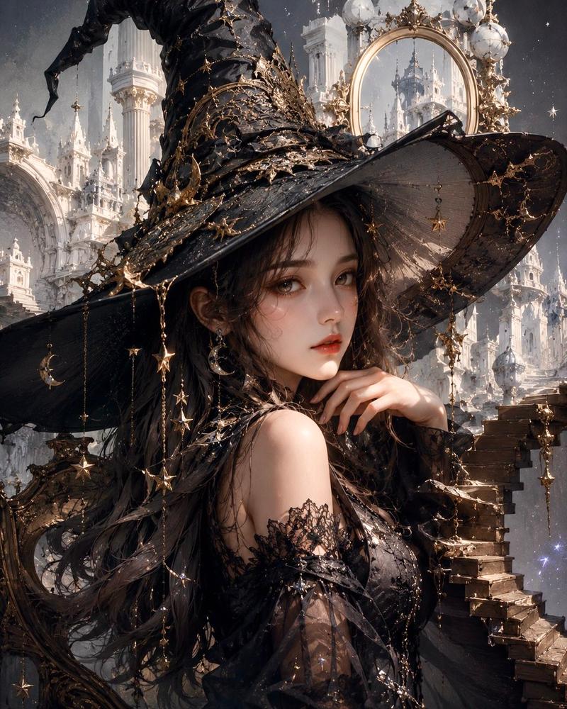 天体哥特女巫肖像