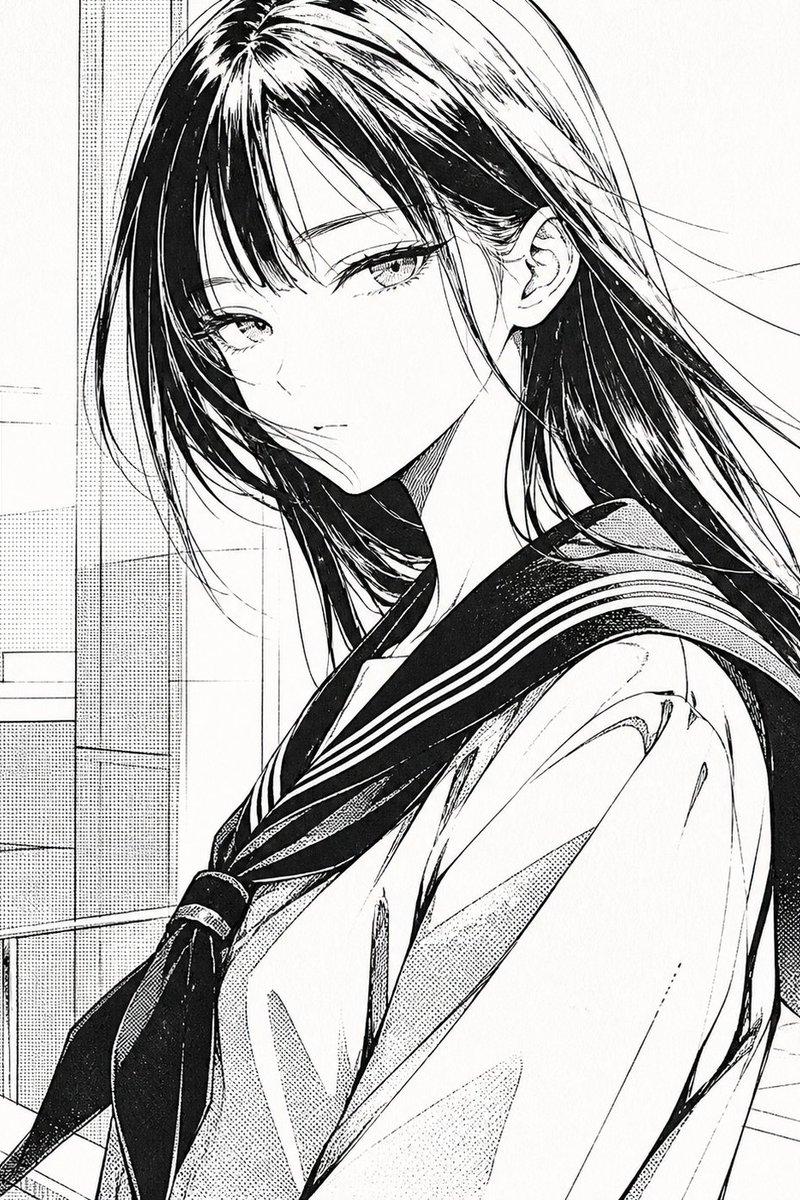 审查版漫画风女学生肖像