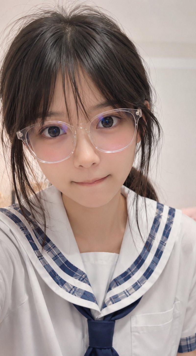 写实风格遮挡水手服自拍