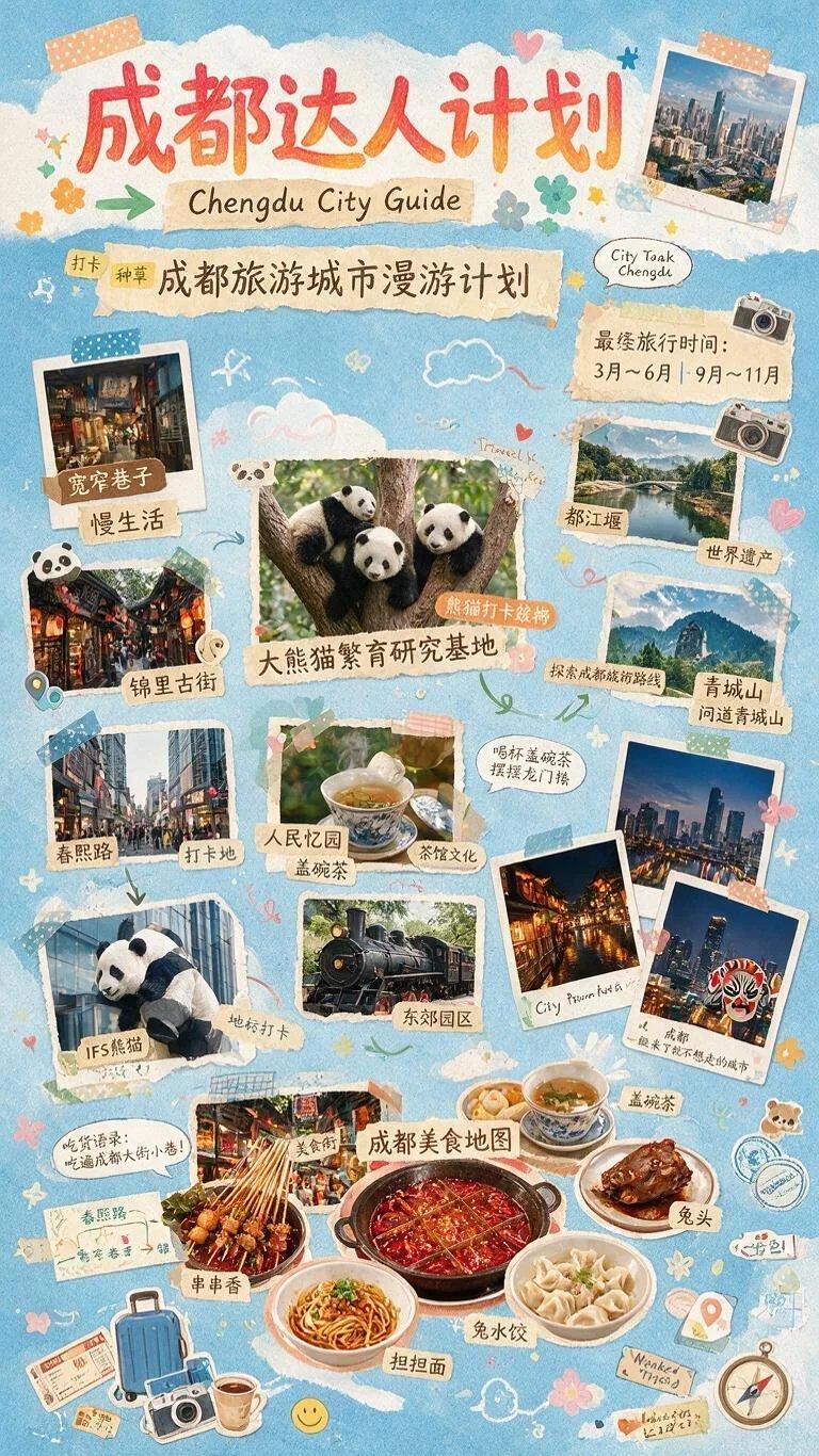 成都剪贴簿旅行指南海报