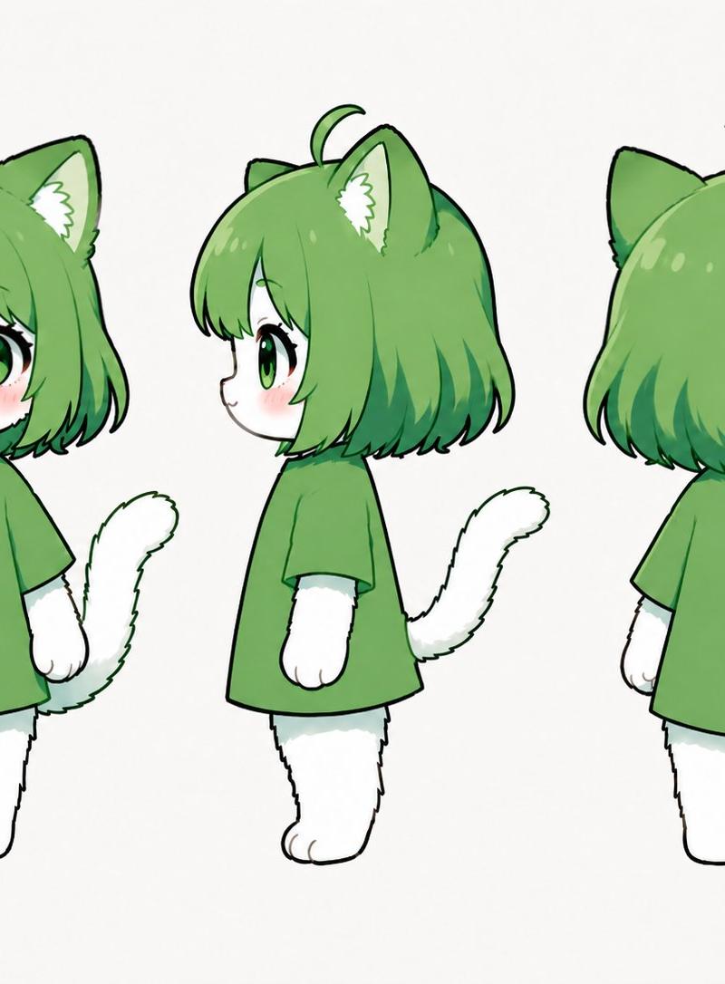 绿色 Q 版猫娘三视图