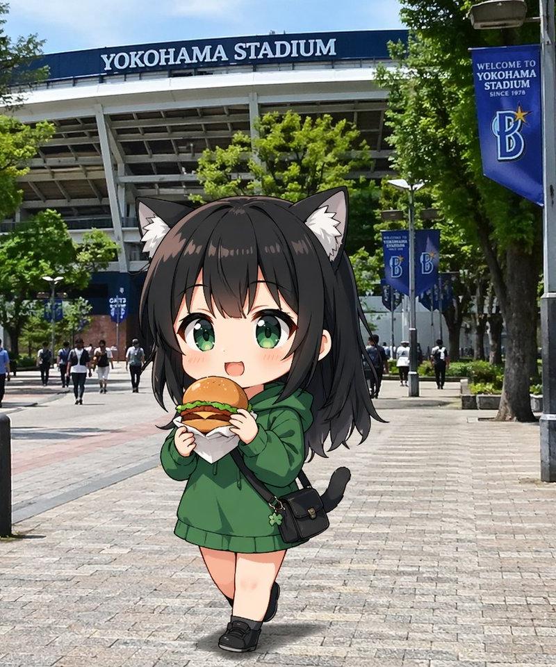 横滨体育场前的 Q 版猫娘