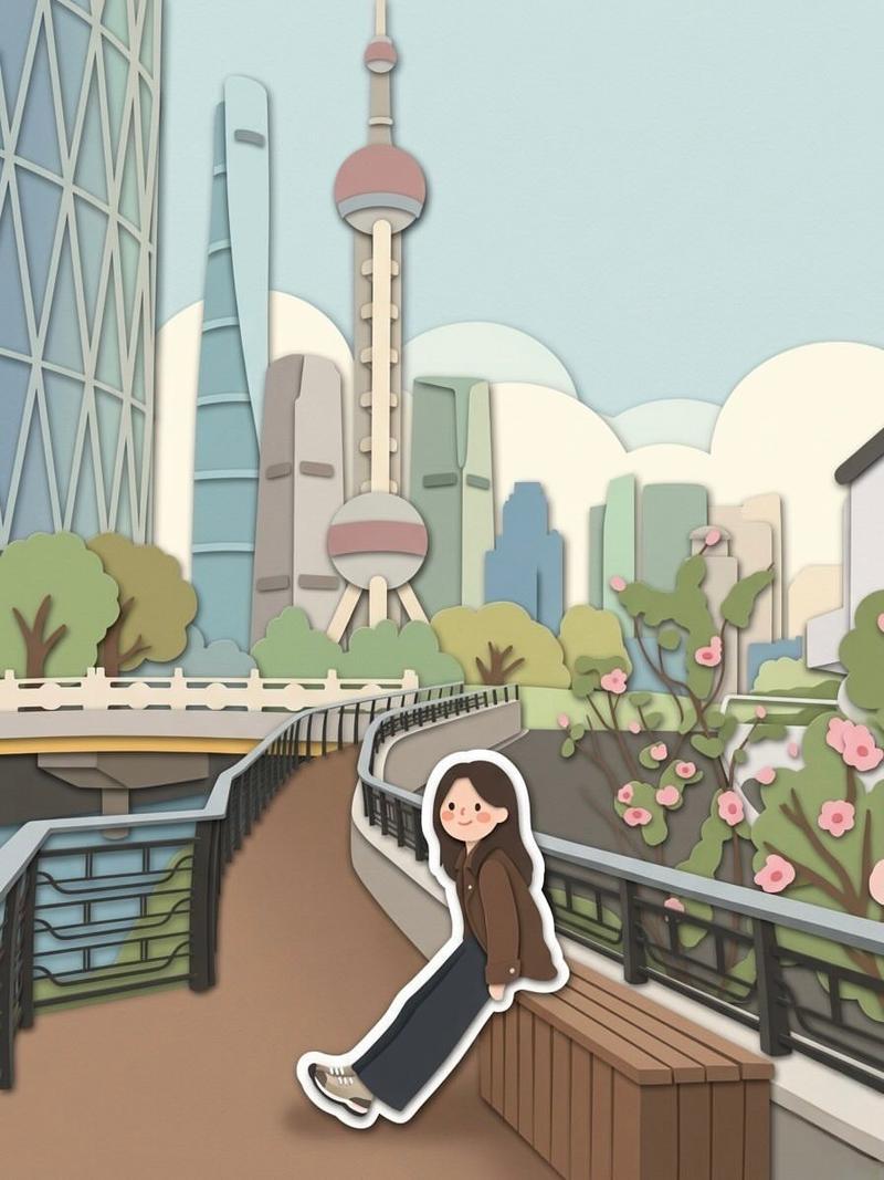 剪纸立体旅行贴纸