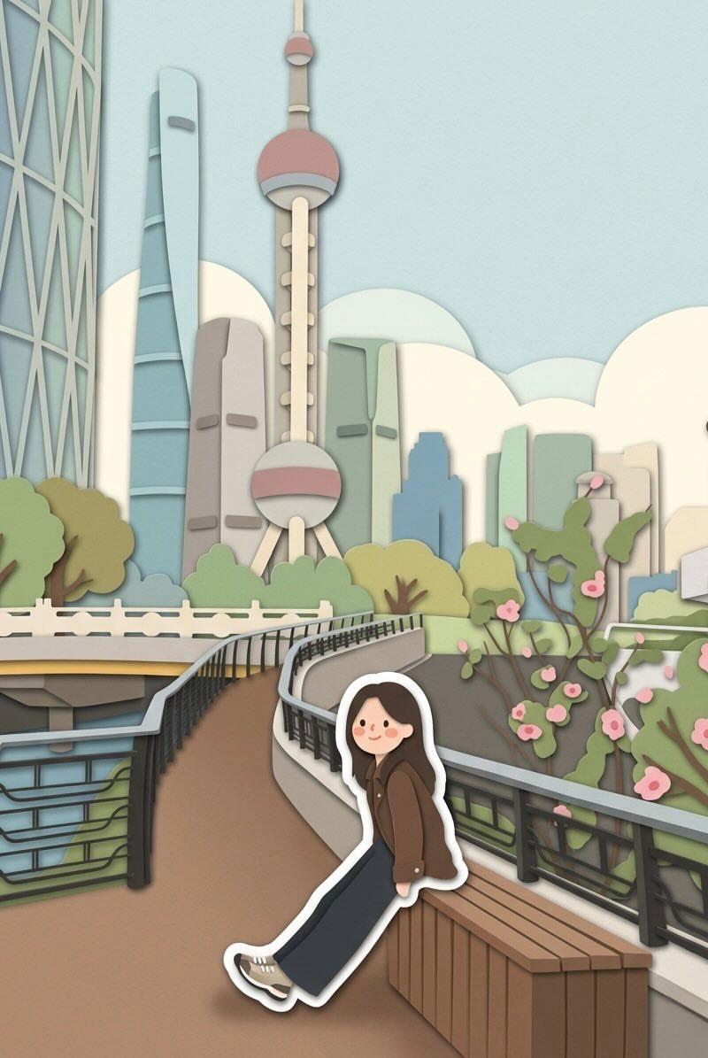 剪纸立体旅行贴纸
