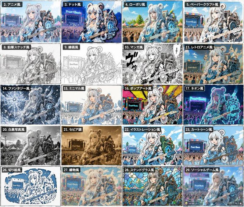 30 种风格 Q 版吉他手对比图
