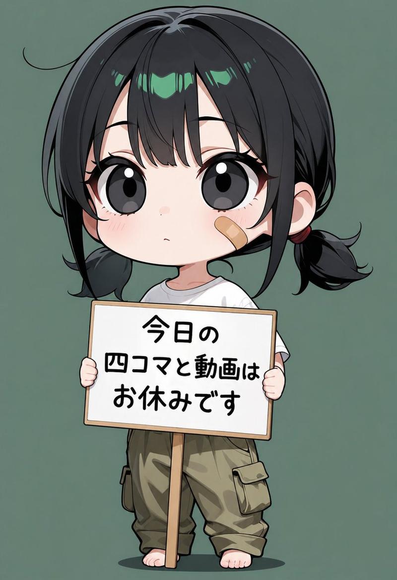 手持日文告示牌的 Q 版少女