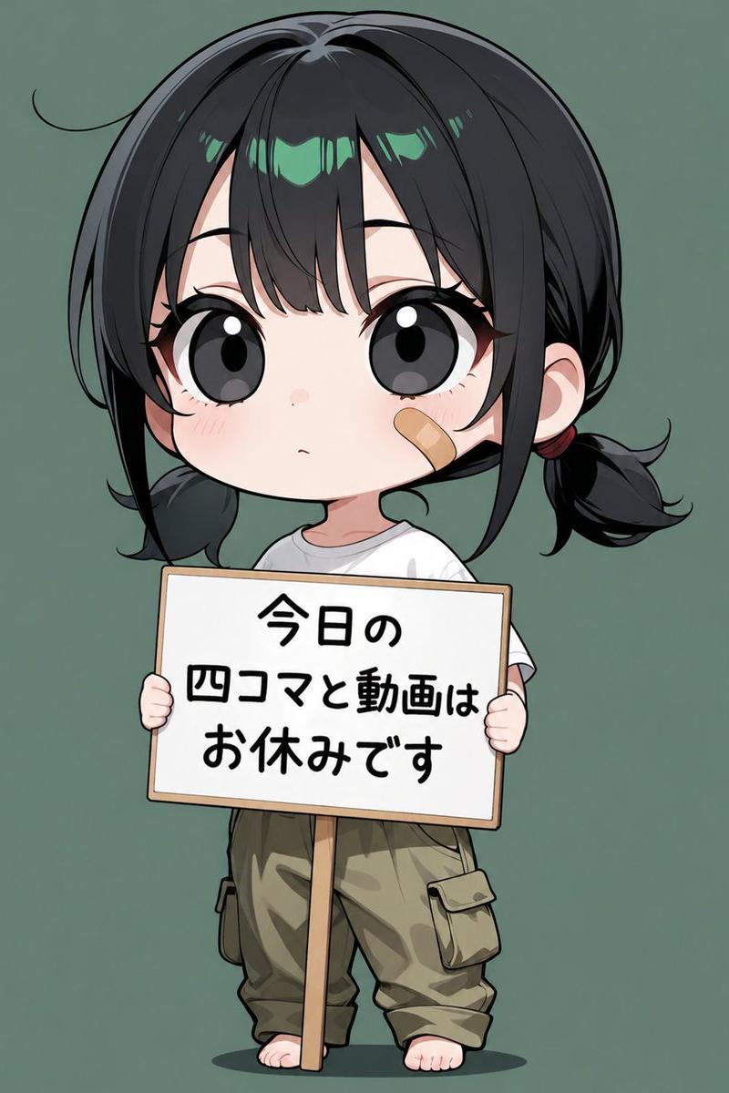手持日文告示牌的 Q 版少女