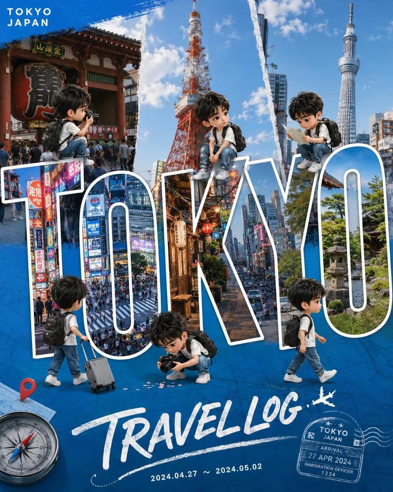 Q 版旅行 Vlog 海报设计