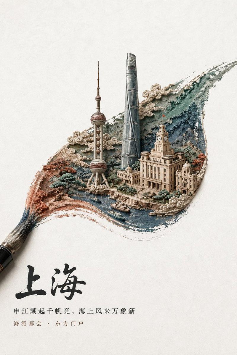 中国水墨笔触上海海报