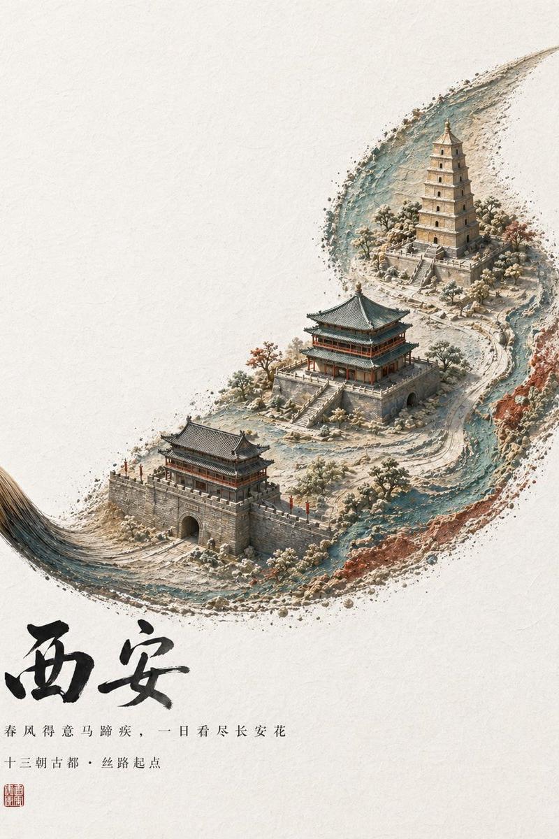 中国水墨风西安海报
