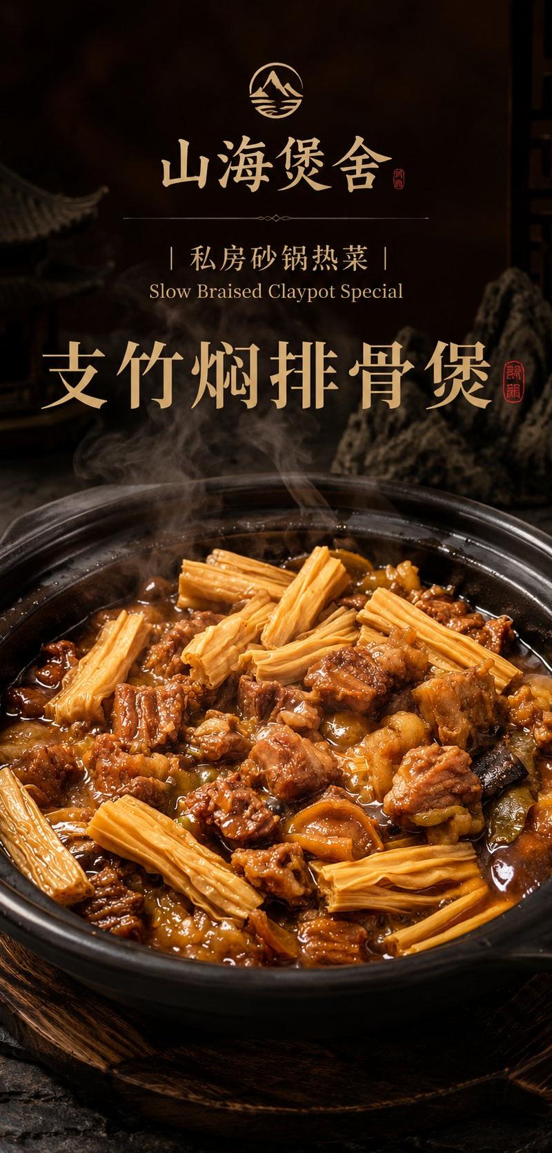 高端中式砂锅美食海报