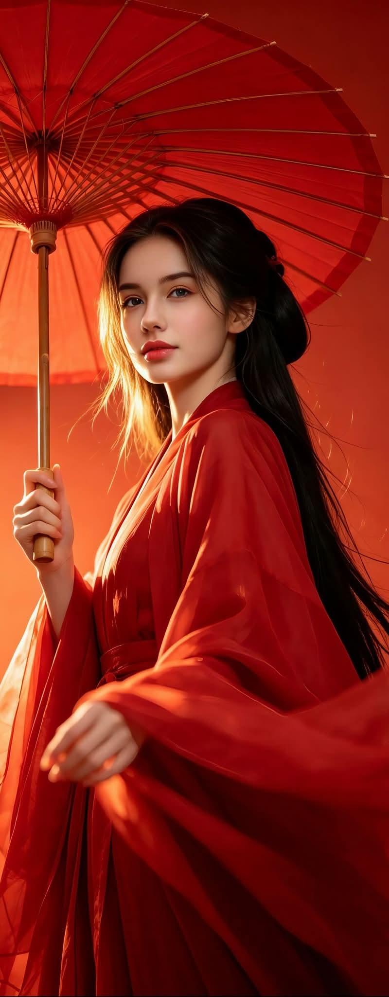 中式汉服红色奇幻人像