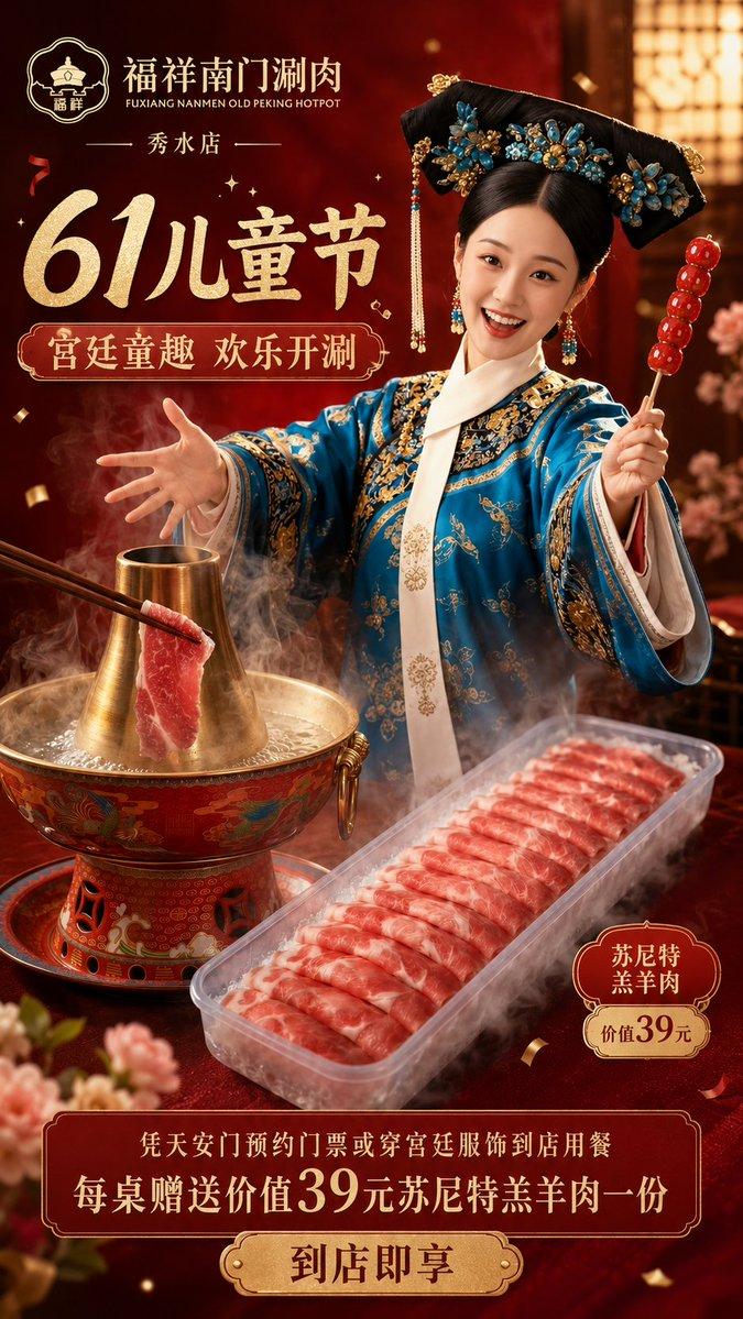 中式火锅儿童节海报